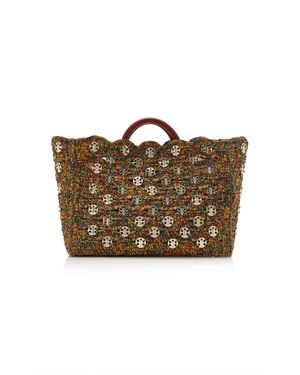 Rabanne Embellished Raffia Tote Bag - Brown