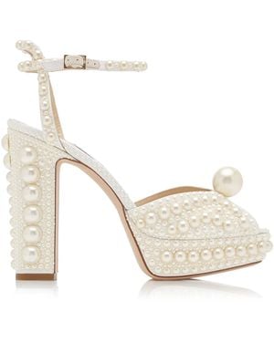 Jimmy Choo Sacaria Pearl-Embellished Satin Platform Sandals - White