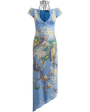 Etro Off-The-Shoulder Jersey Midi Dress - Blue