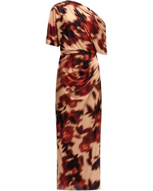 Amsale Printed Draped Dress - Red