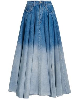 Brandon Maxwell Pleated Denim Midi Skirt - Blue
