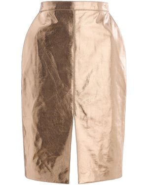 Saint Laurent Leather Midi Skirt - Natural