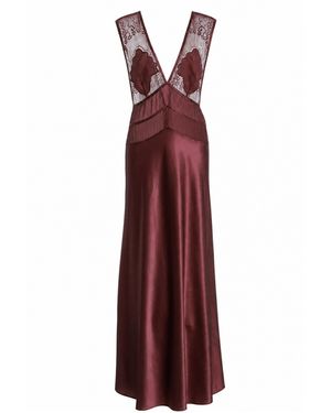 Sleeping with Jacques Pascal Silk Satin Lace Maxi Slip Dress - Purple