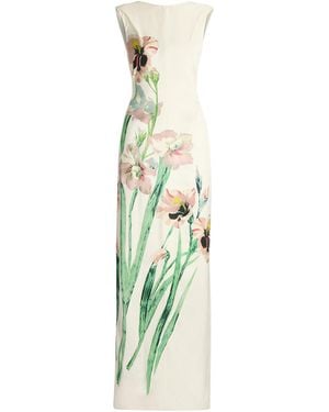 Erdem Floral Duchess Satin Gown - Blue