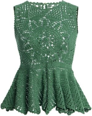 Ulla Johnson Cora Hand-Crocheted Cotton Peplum Top - Green