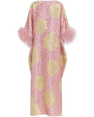 ‎Dima Ayad Feather-Trimmed Floral-Print Maxi Caftan - Pink