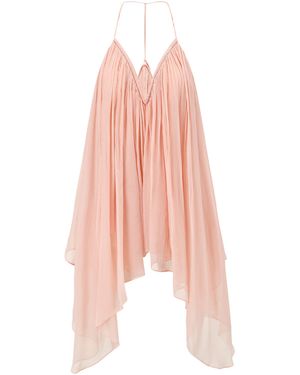 Into The East Deep-V Gathered Silk Camisole Top - Pink