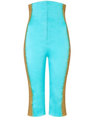 Conner Ives Matador Cropped Silk-Blend Skinny-Leg Trousers - Blue