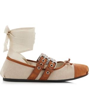 Miu Miu Canvas Ballet Flats - White