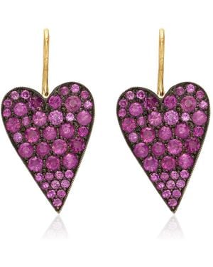 Sylva & Cie Table Heart 18K Sapphire Earrings - Purple