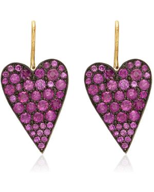 Sylva & Cie Table Heart 18K Sapphire Earrings - Purple