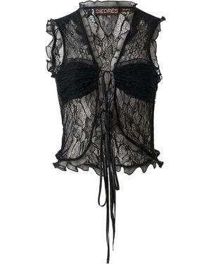 Siedres Laria Tie-Detailed Lace Top - Black