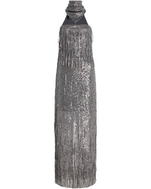 Bevza Sunbeams Scarf-Neck Fringed Sequined Maxi Dress - Grey