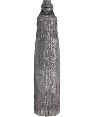 Bevza Sunbeams Scarf-Neck Fringed Sequined Maxi Dress - Grey