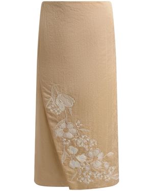 Ralph Lauren Alexandrea Wrap Midi Skirt - Natural
