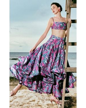 La Fuori Iris Bloom Silk Maxi Skirt - Multicolour