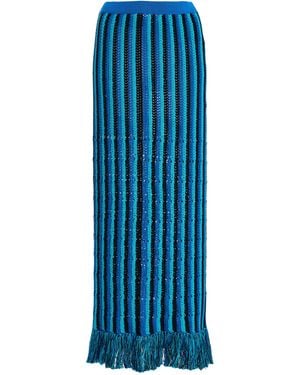 Escvdo Misti Fringed Crocheted Cotton Midi Skirt - Blue