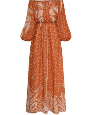ANDRES OTALORA De Cero Printed Off-The-Shoulder Maxi Dress - Orange