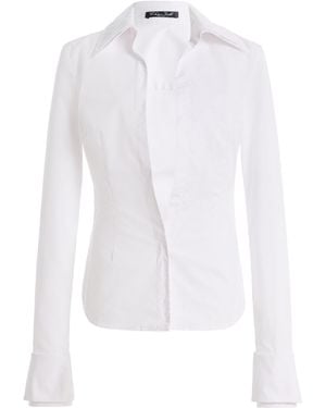 LAQUAN SMITH Plunging Neckline Cotton-Blend Shirt - White
