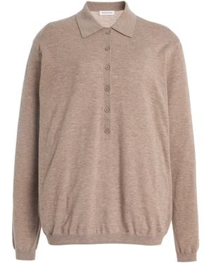 Frankie Shop Tala Knit Wool-Blend Polo Shirt - Brown