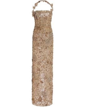 Oscar de la Renta Crystal-Embroidered Maxi Dress - Natural