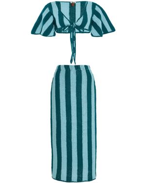 Akoia Swim Exclusive Riviera Striped Cotton-crochet Skirt Set - Blue