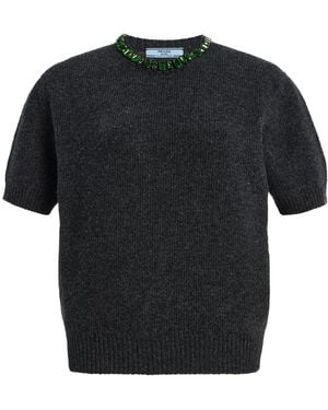 Prada Embellished Wool-Cashmere Jumper - Black
