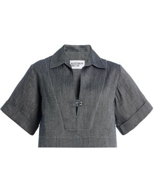 Matthew Bruch Linen-Cotton Denim Popover Shirt - Gray