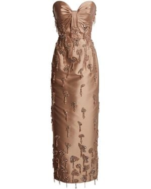 Zuhair Murad Mikado Embroidered Off-Shoulder Ankle/Dress - Natural