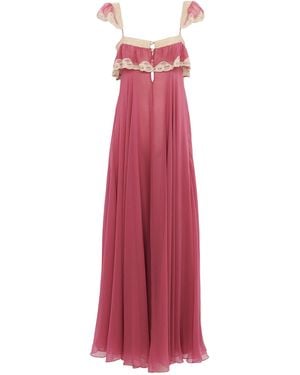Chloé Flou Ruffled Organic Silk Mousseline Gown - Red