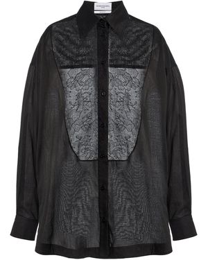 Brandon Maxwell Barrett Lace-Panel Cotton Tuxedo Button-Up - Black
