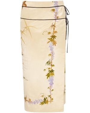 Conner Ives Wrap Silk Midi Skirt - Natural