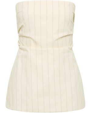 St. Agni Strapless Striped Cotton-Blend Top - Natural