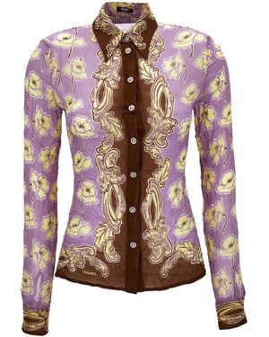 Versace Foulard Printed Silk Crepon Shirt - Brown
