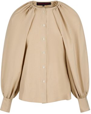 Martin Grant Silk Balloon-Sleeve Blouse - Natural