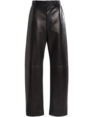 Bottega Veneta Mid-Rise Leather Barrel-Leg Trousers - Black