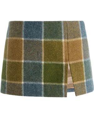 Miu Miu Checked Wool Mini Skirt - Green