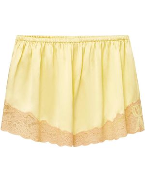 LoveShackFancy Primelle Lace-Trimmed Silk Shorts - Yellow