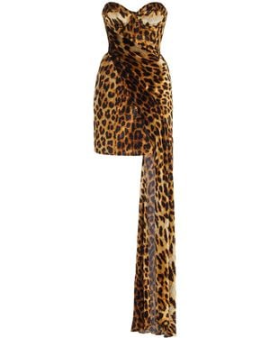 Halpern Leopard-print Draped Velvet Bustier Mini Dress - Multicolor