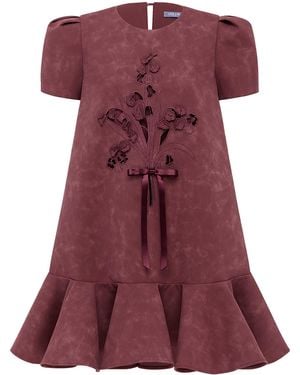LEO LIN Esther Applique Vegan Suede Mini Dress - Purple