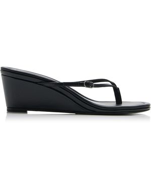 St. Agni Petit Belt Leather Wedge Thong Sandals - Black