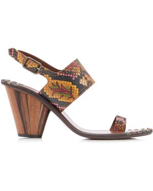 Dries Van Noten Wood Patchwork Thong Heels - Brown