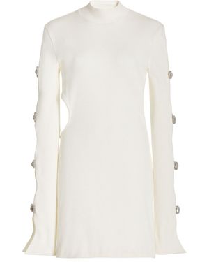 Mach & Mach Crystal-embellished Ribbed Cotton Mini Dress - White