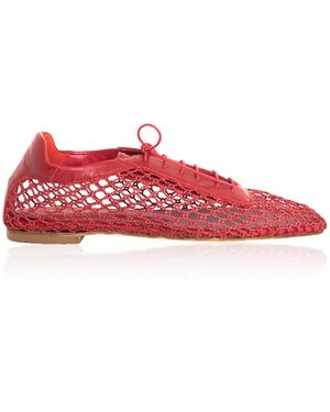 Andrea Gomez Antonia Woven Leather Oxford Flats - Red