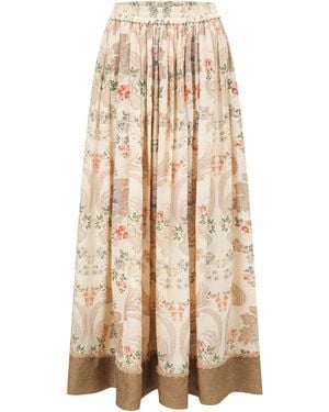 Into The East Scroll Linen Maxi Skirt - Natural