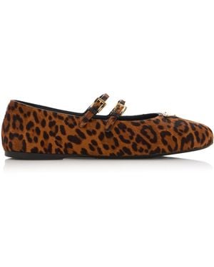 Prada Leopard-Print Pony Hair Mary Jane Ballet Flats - Brown