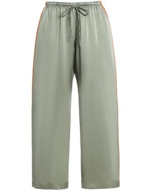 DONNI. Striped Silk Wide-Leg Cropped Pants - Green