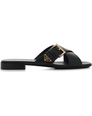 Prada Buckled Leather Sandals - Black