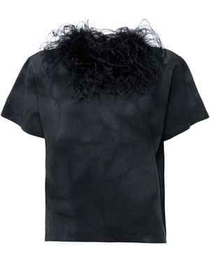 DES_PHEMMES Feather-Trimmed Cotton T-Shirt - Black