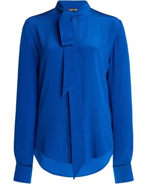 Tom Ford Silk Crepe De Chine Lavallière Shirt - Blue
